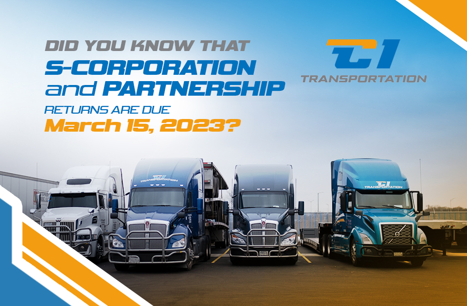 Did you know that S-Corporation and Partnership returns are due March 15, 2023?